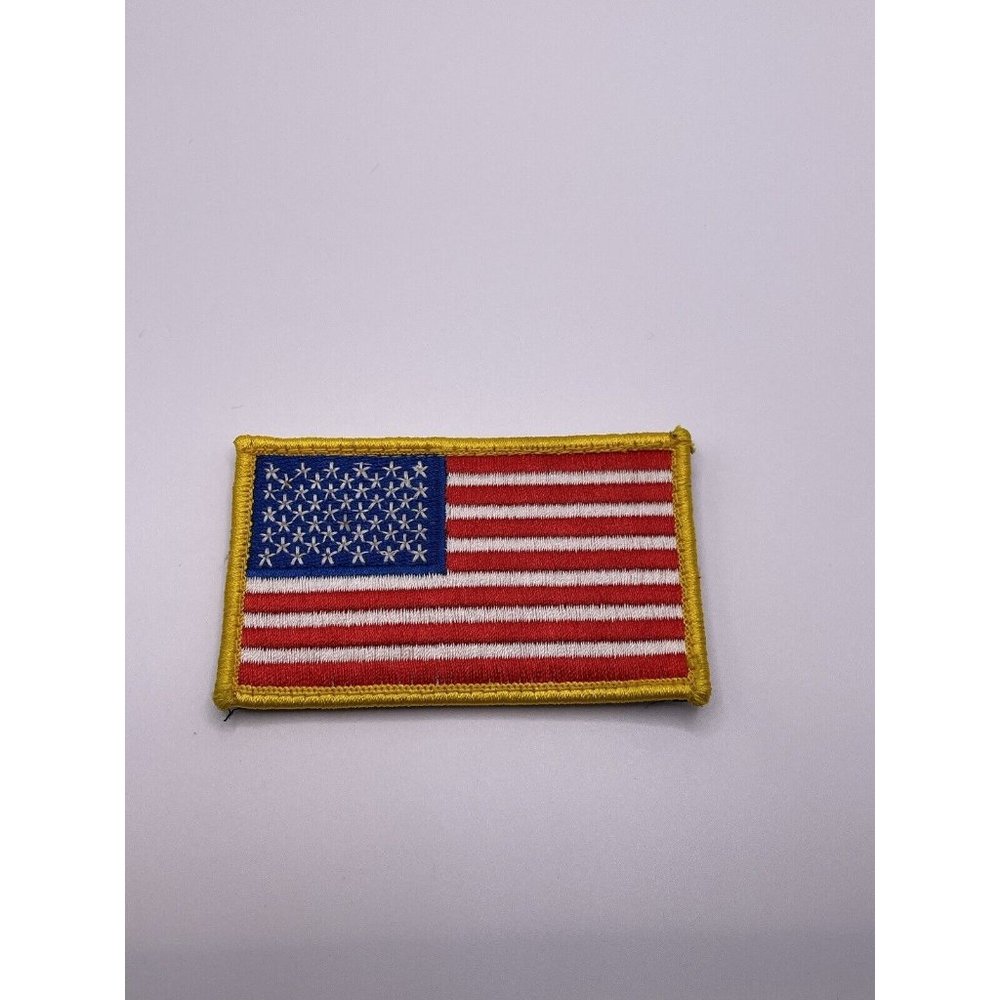 AMERICAN FLAG EMBROIDERED PATCH GOLD BORDER USA US Hook and Loop Fastener Back